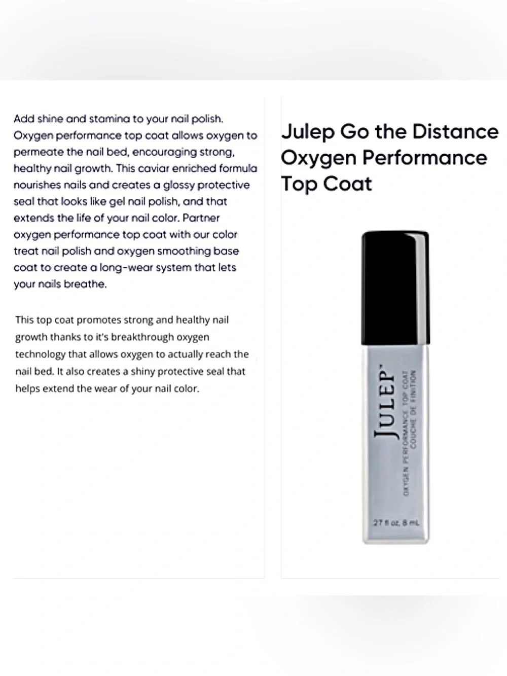 Julep Nail Care GO THE DISTANCE Oxygen Performance Clear Top Coat Manicure